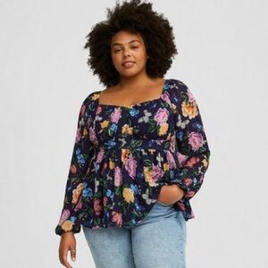 NWT Torrid Women’s Blouse Peplum Chiffon Navy Blue Floral Sz. 12